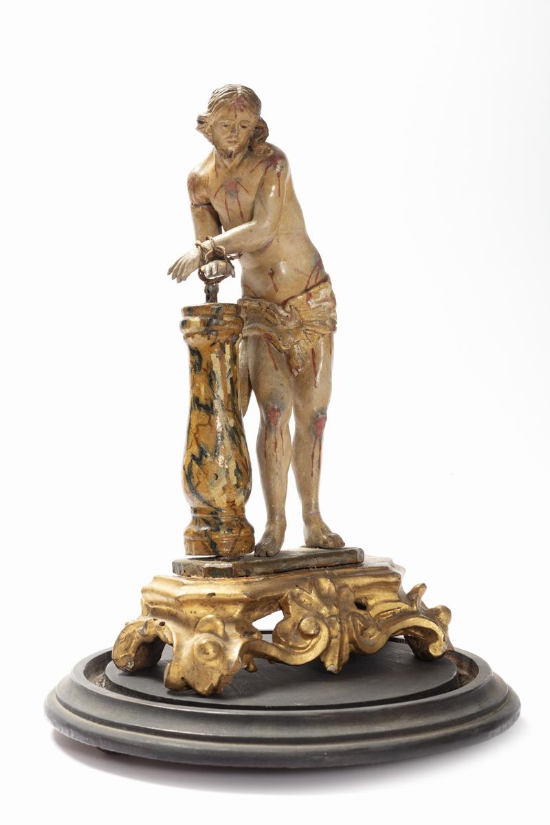 Polychrome Lacquered Wood Sculpture Depicting Christ At The Column