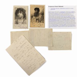 Francesco Paolo  Michetti - Two autographed postcards, a letter and some drawings