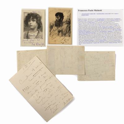 Due cartoline postali autografate e lettere con disegni, 1914