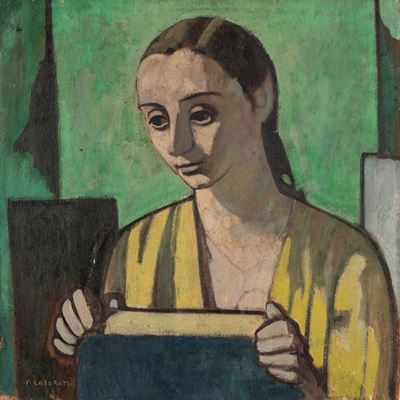 La studentessa, olio su tavola, cm 50 x 50, 1958 ca