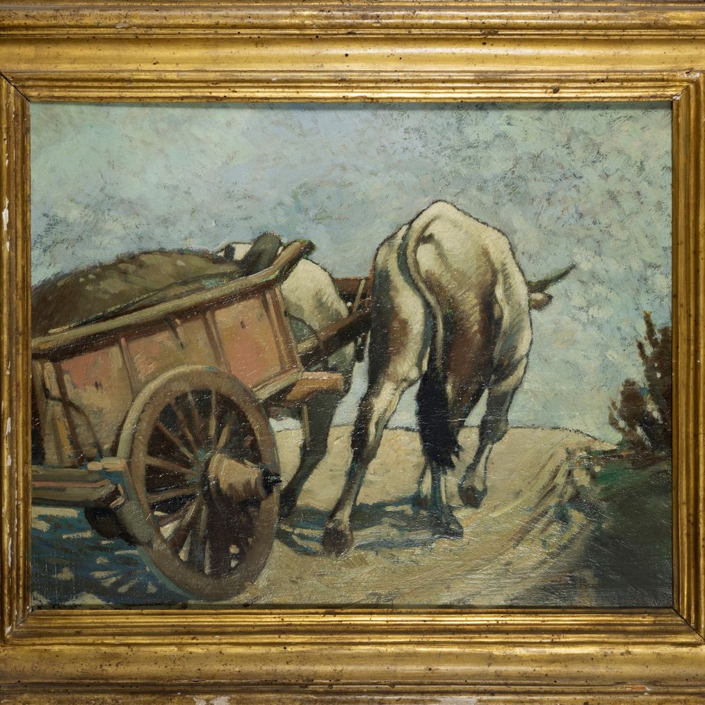 Silvio Bicchi - "carretto con Mucche"