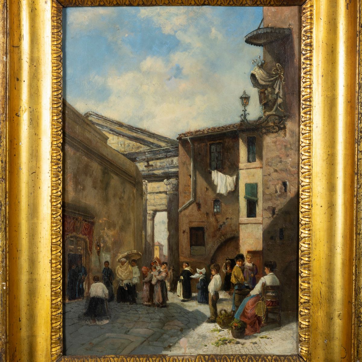Scuola Romana Fine del XIX Secolo - Roma, il Portico D'ottavia con Sant'angelo in Pescheria