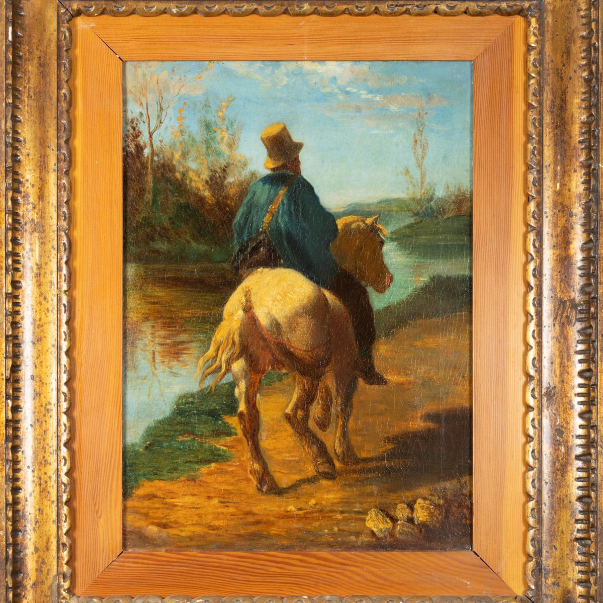 Scuola Italiana Seconda Metà del XIX Secolo - A Cavallo Lungo il Fiume