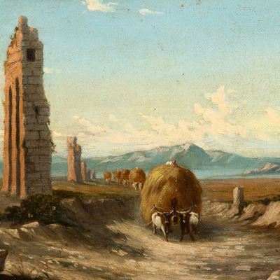 Carri di Fieno Lungo L'acquedotto nella Campagna Romana