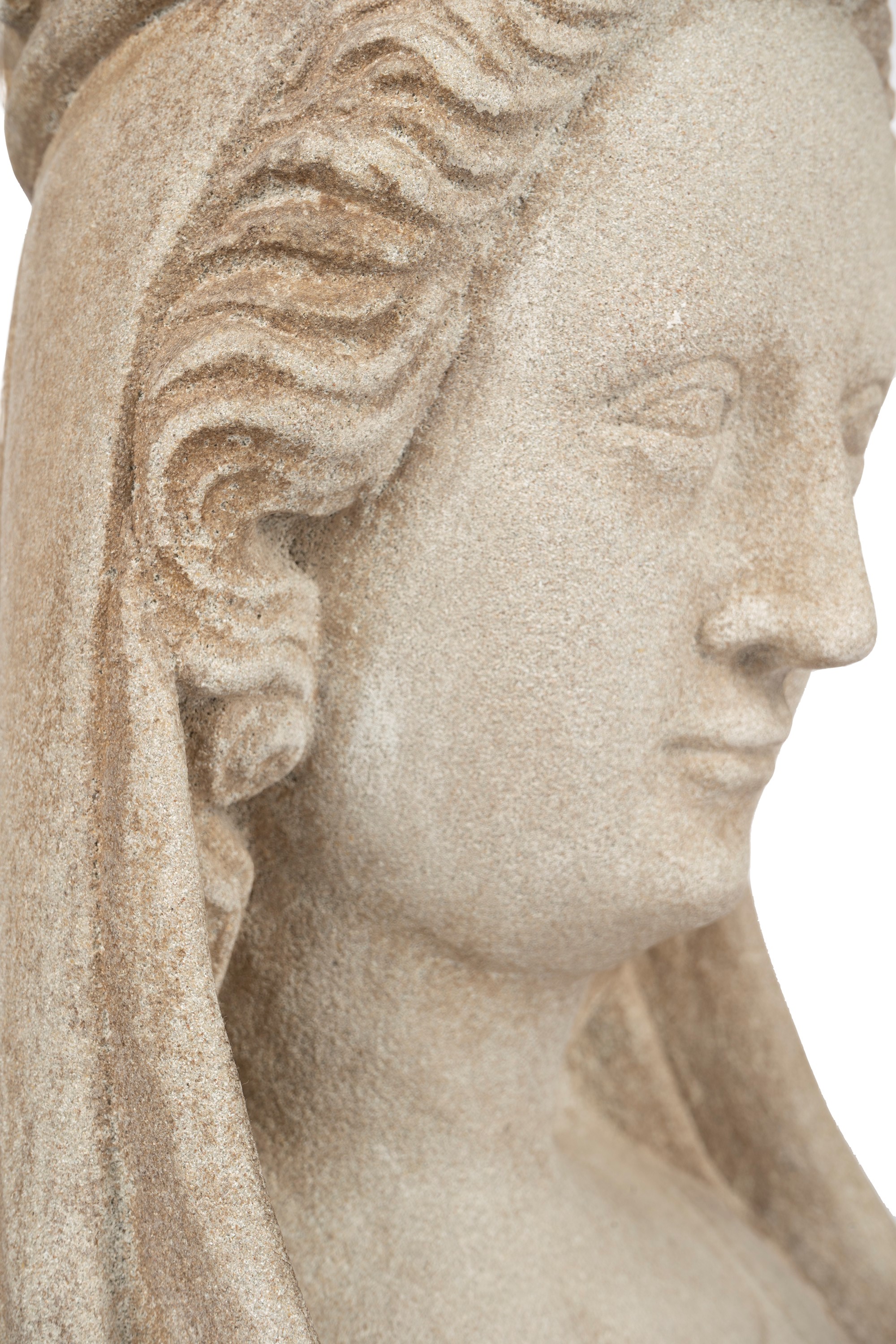 Scuola Francese - Scultura in Pietra Arenaria Raffigurante Busto di Madonna Incoronata