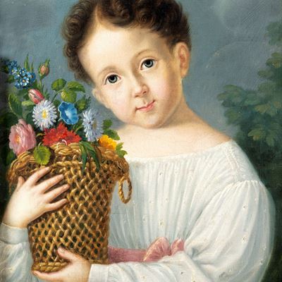 Ritratto di Bambina con Cestino di Fiori