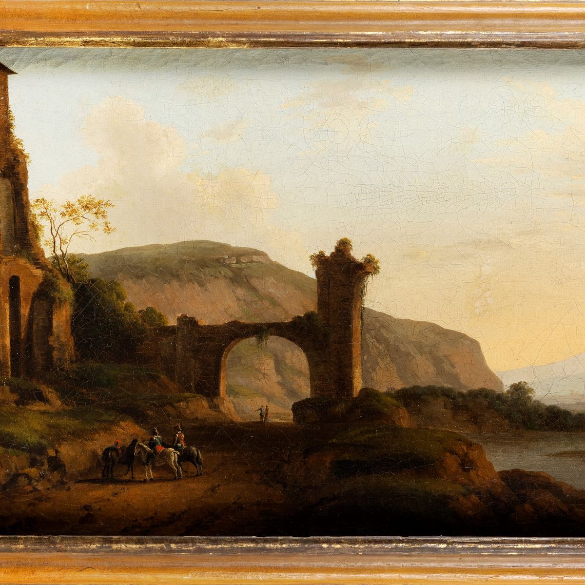 Scuola Italiana, Fine Secolo XVIII - Inizi Secolo XIX - Paesaggio con Cavalieri e Rovine Antiche