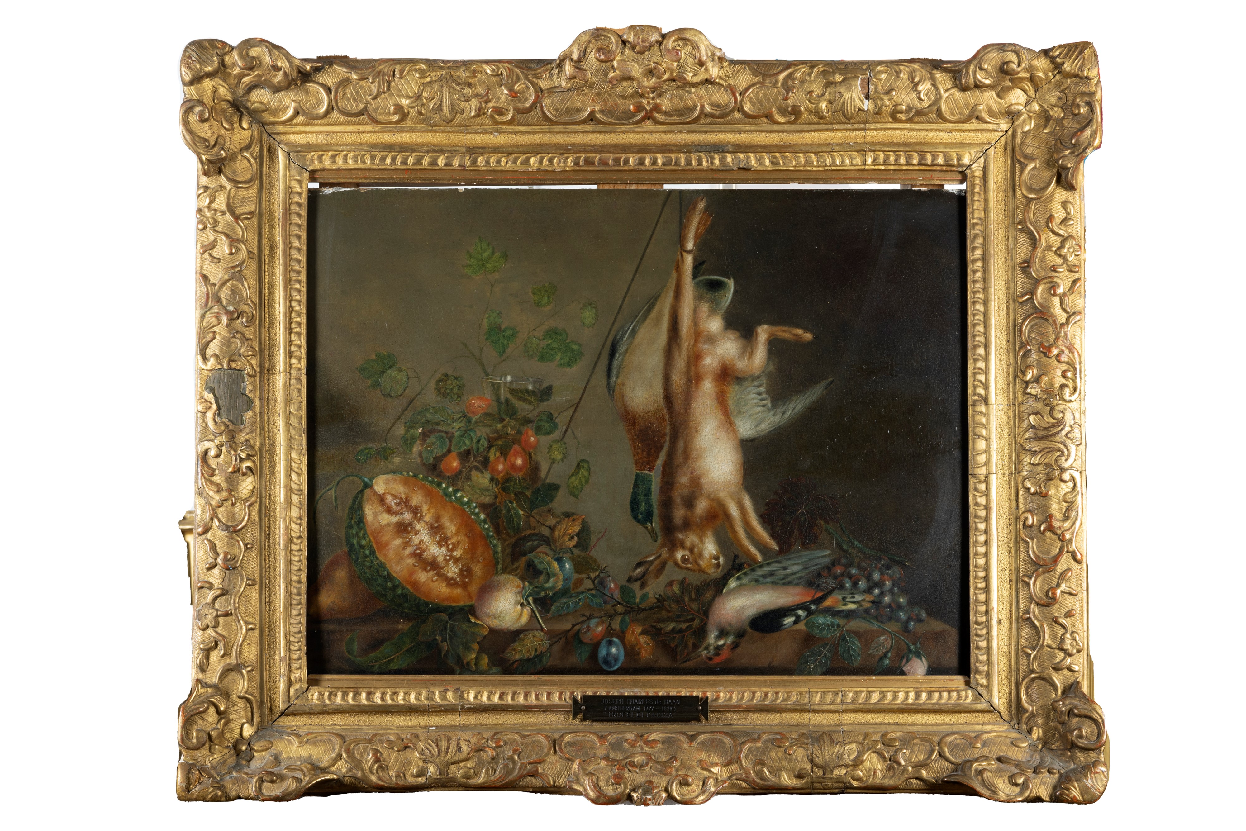 Seguace di Cornelis De Heem - Natura Morta con Cacciagione e Frutta su un Tavolo