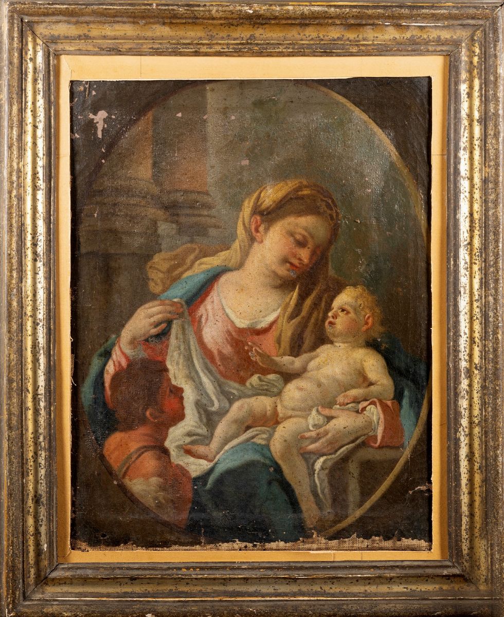 Scuola Napoletana, Secolo XVIII - Madonna con Bambino e San Giovannino