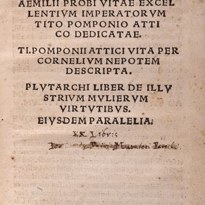 Aemilii Probi Vitæ excellentium imperatorum Tito Pomponio Attico Dedicatae - T. Pomponii Attici V...