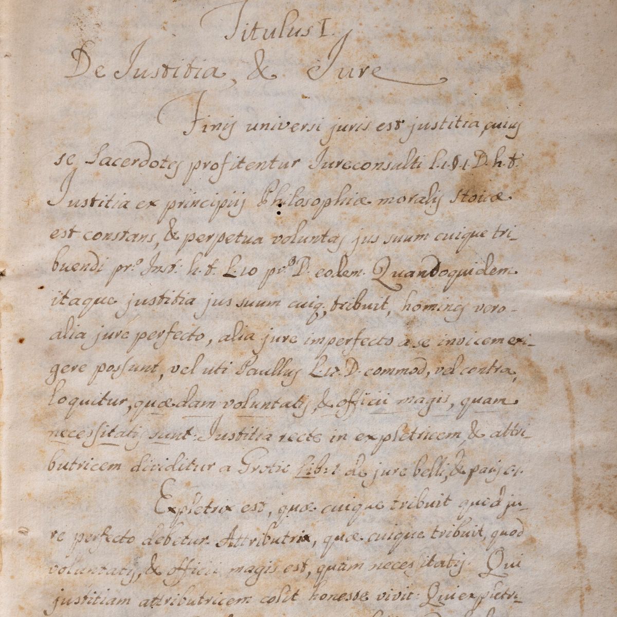 Elementorum seu Institutions Juris Civilis, Libri quatuor, manoscritto del 1760