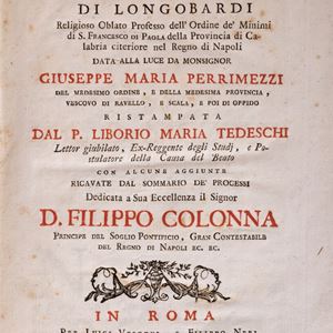 Giuseppe Maria Perrimezzi - Vita del B. Niccolò di Longobardi. Religioso Oblato Professo dell'Ordine de' Minimi di S. Francesco di Paola della Provincia di Calabria Citeriore nel Regno di Napoli