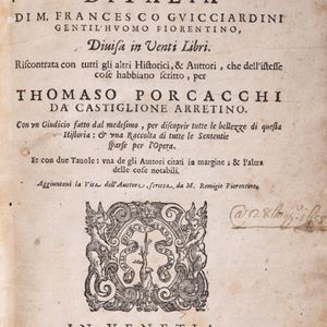 The history of Italy divided into twenty books. Confirmed with all the other Historians, & Authors, who have written of the same things for Thomaso Porcacchi da Castiglione Arretino. With a Judgment made by the same, to discover all the beauties of this History: and a Collection of all the Judgments scattered throughout the Work. Et with two Tables: one of the Authors cited in the margin; & the other of the notable things. Added the Life of the Author, written by M. Remigio Fiorentino
