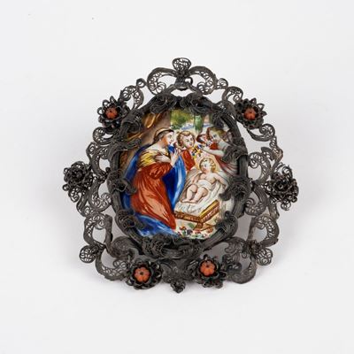 ☼miniatura a Smalto Raffigurante "madonna con Bambino e Angeli"