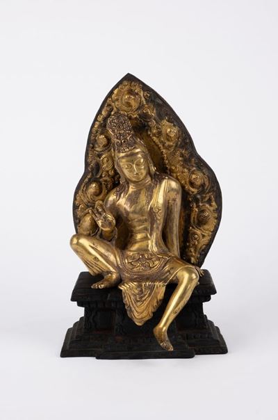 Scultura tibetana in bronzo raffigurante Buddha, altezza 25 cm