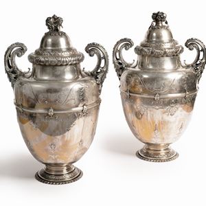 A couple of silver vases, Italy, 20th Century, defects