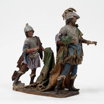 Due Figure in Cartapesta, Tela e Legno di Tiglio Dipinto, Raffiguranti Re Magio con Paggio, Sicil...