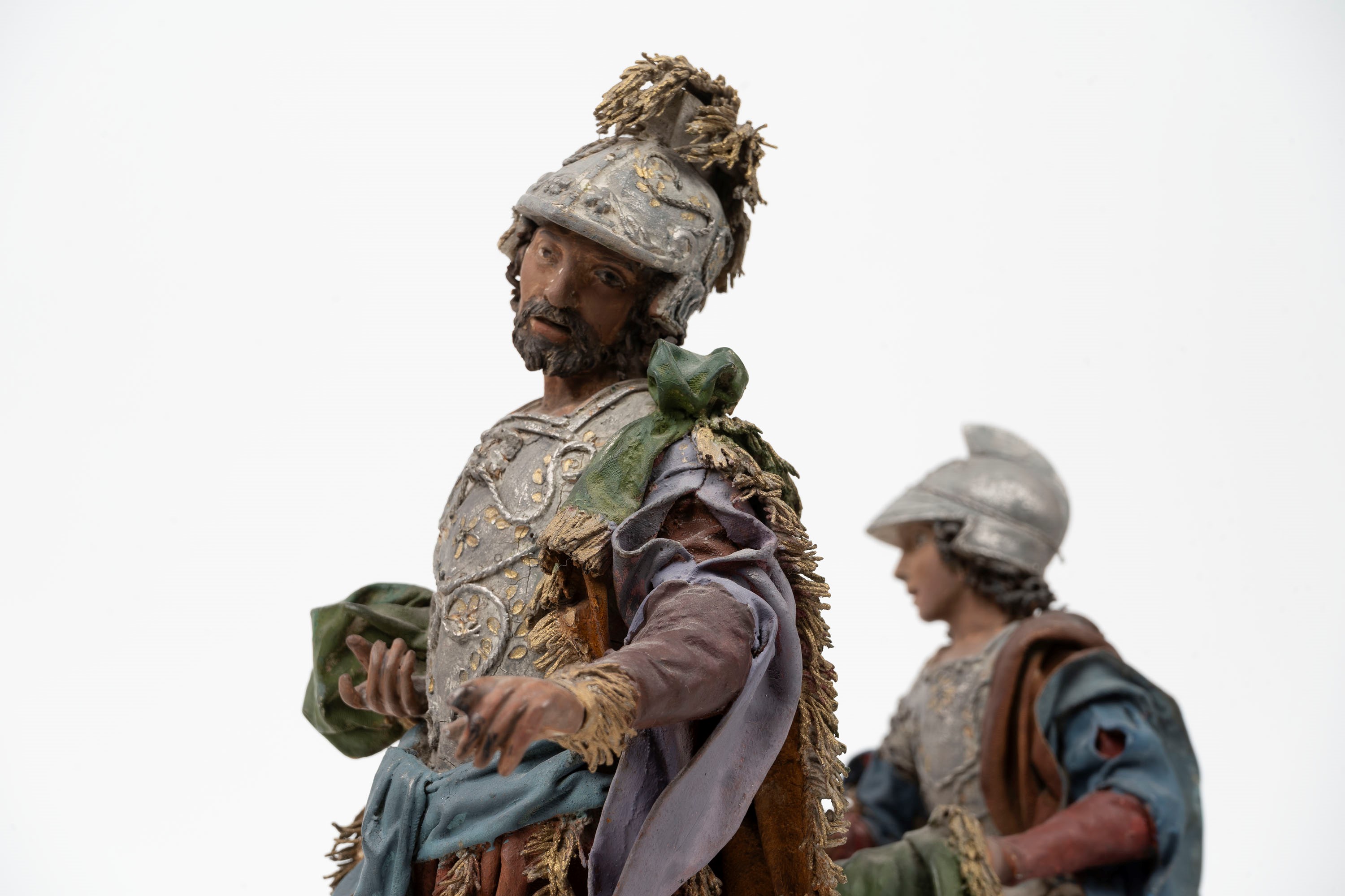 Due Figure in Cartapesta, Tela e Legno di Tiglio Dipinto, Raffiguranti Re Magio con Paggio, Sicil...