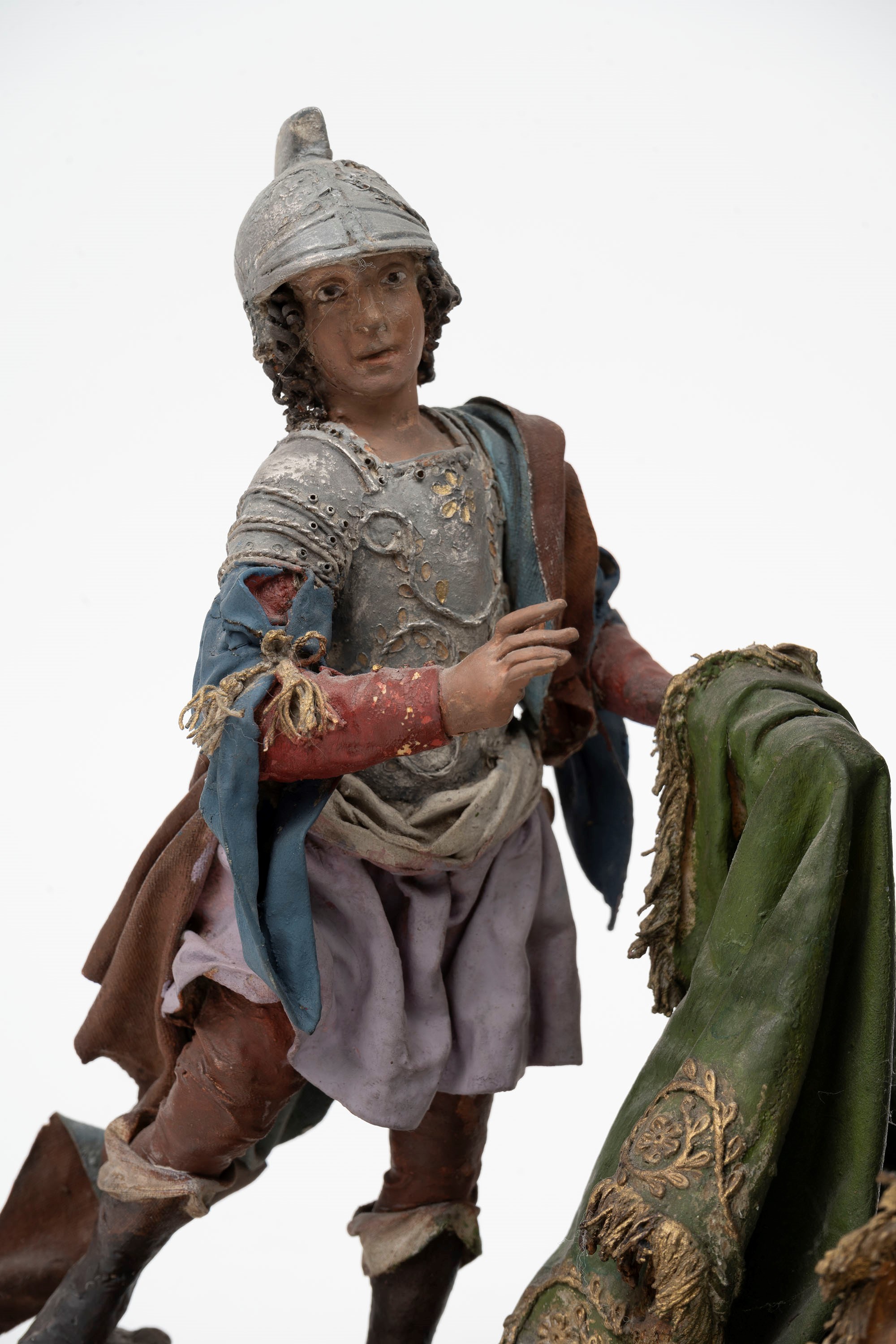 Due Figure in Cartapesta, Tela e Legno di Tiglio Dipinto, Raffiguranti Re Magio con Paggio, Sicil...