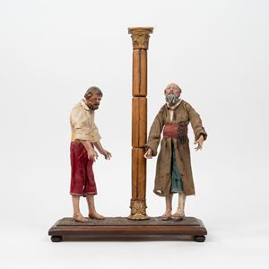  - Lot consisting of two nativity scene sculptures in a single composition, Naples, 18th century