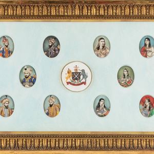 Collezione di dieci miniature con ritratti e uno stemma nobiliare