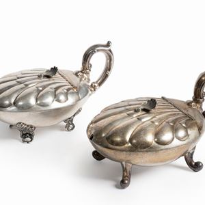 Two silver cheese bowls, Italy, 20th Century, defects