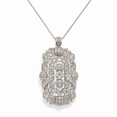Pendente-spilla in platino con diamanti, circa 1925