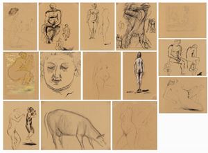 Lotto di 14 studi su carta