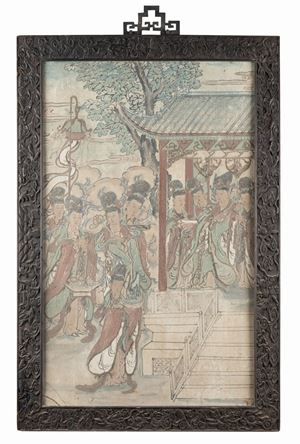 A painting depicting "The gifts to Empress Wu Zeitan". China, Ming dynasty, 15th/16th c.