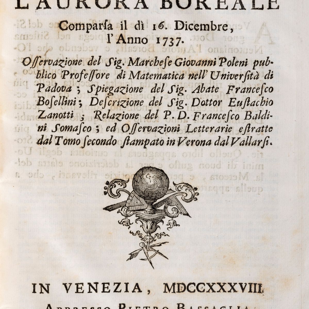 Eusebio Sguario - Dissertazione sopra le aurore boreali, 1738