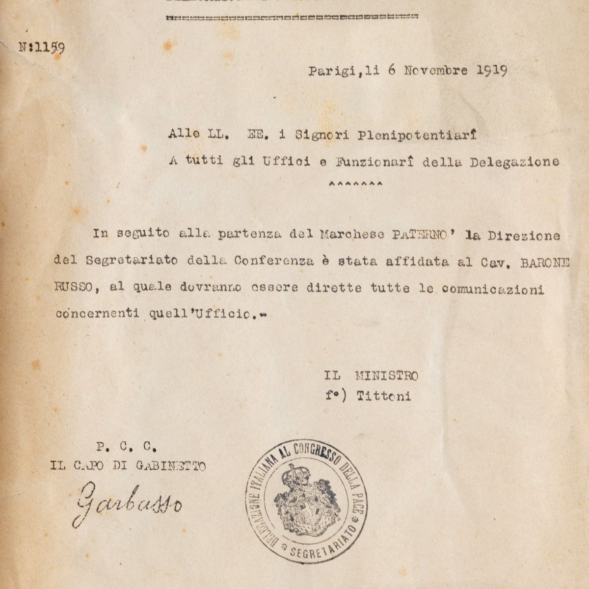 Trattato di Saint Germain en Laye, 10 settembre 1919, testo dattiloscritto in francese con firme