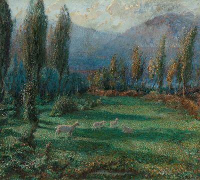 Al pascolo, olio su legno
