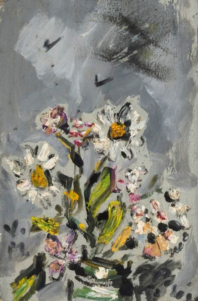 Fiori, olio su cartone