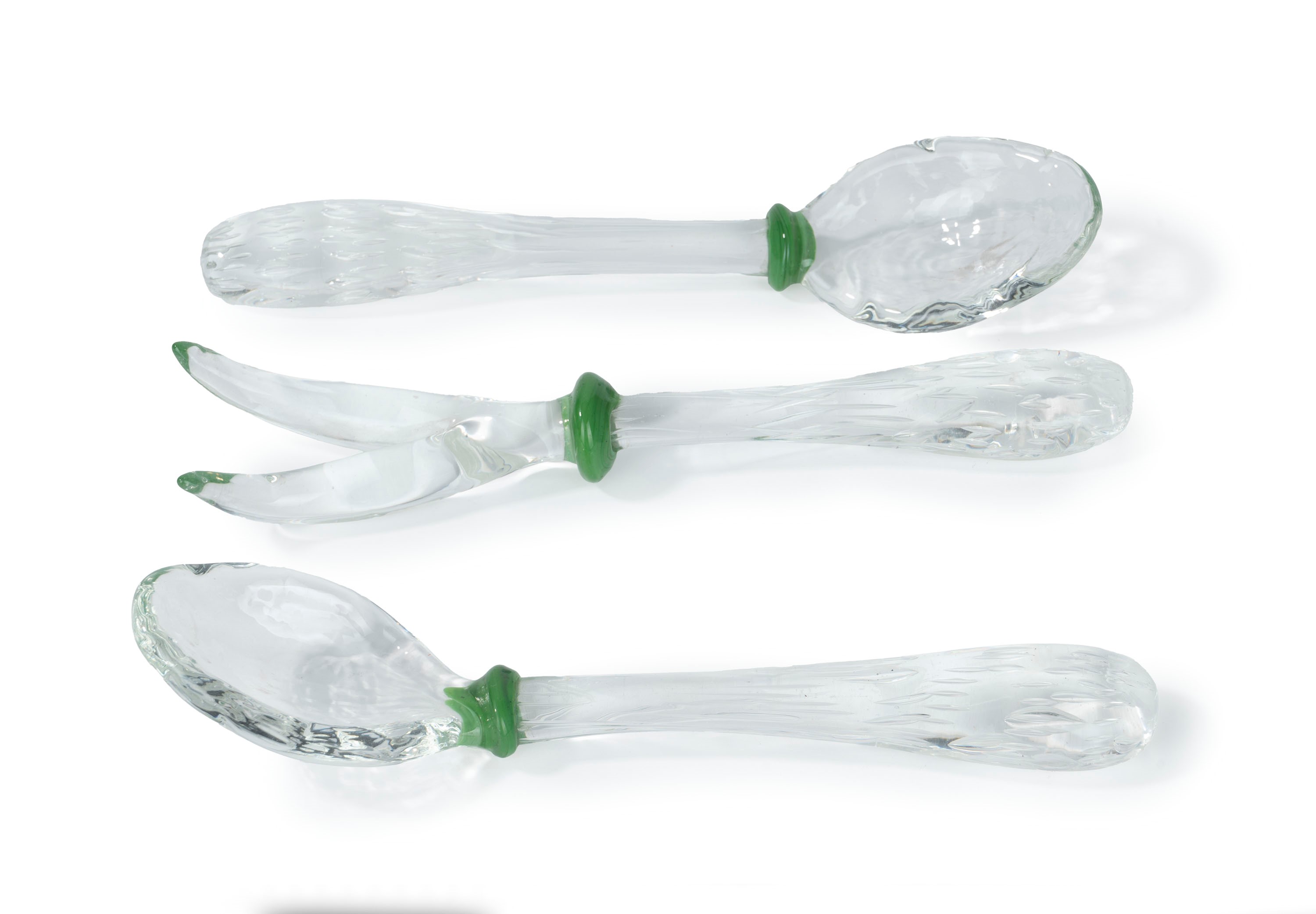 Servizio in Vetro di Murano Trasparente con Bolle e Finiture in Pasta di Vetro Composto da Quaran...
