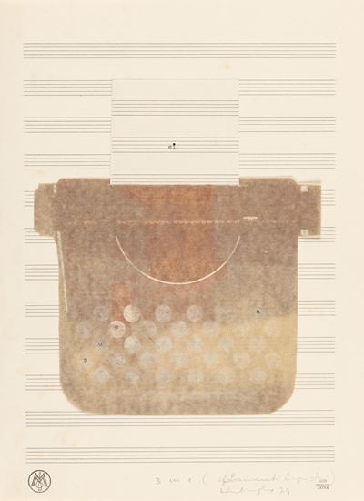 Poe SI a. 3 in 1 (Sfalsamenti linguistici), collage su doppia pagina di spartito musicale