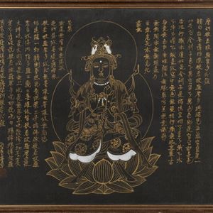 Silk painting representing Buddha seated on a lotus flower, China, 20th century