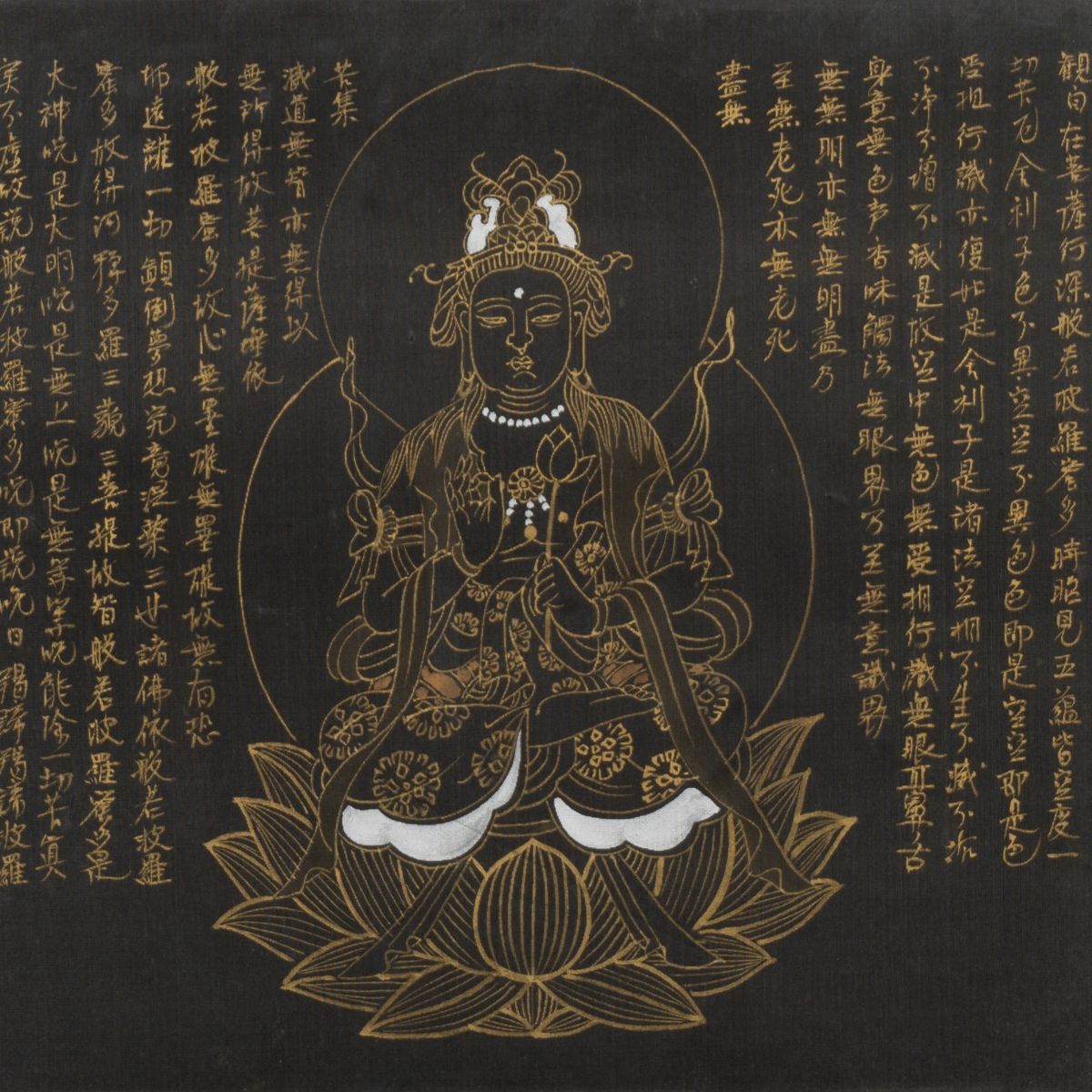 Dipinto su Seta Raffigurante Buddha Seduto su Fiore di Loto, Cina Secolo XX
