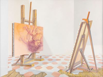 Vis-à-vis (n.3), tecnica mista su cartone applicato su tavola, 1981
