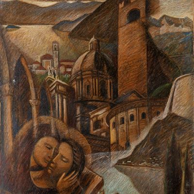 Sintesi di Padova, idromatita su cartoncino applicato su masonite, 1931