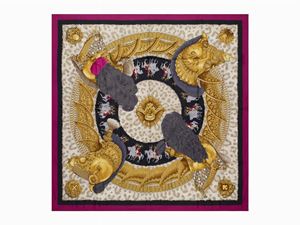 Hermès - Casques et Plumes silk twill scarf