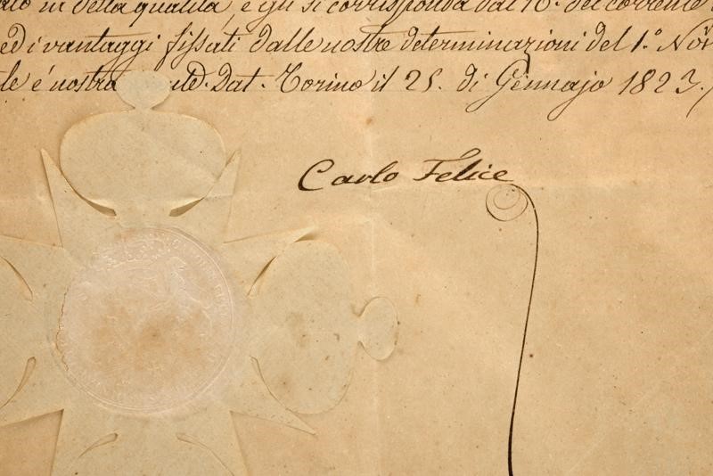 Decreto con Firma di Re Carlo Felice di Savoia