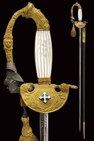 Raro Spadino da Cerimonia per Cavaliere Dell'ordine dei Santi Maurizio e Lazzaro