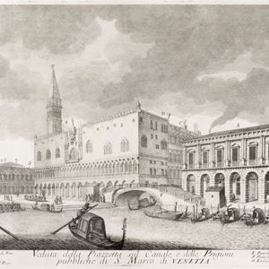 Incisione - Venezia - Lovisa, Domenico - Veduta della Piazzetta sul Canale e delle Prigioni pubbliche di S. Marco di Venetia
