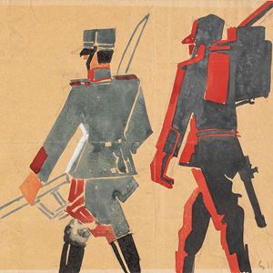 Sironi Mario - Due soldati - Studio per illustrazione, probabilmente per 