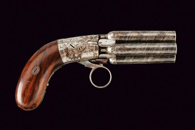 Mariette, Pepperbox a luminello con cinque canne, Belgio, 1855 circa