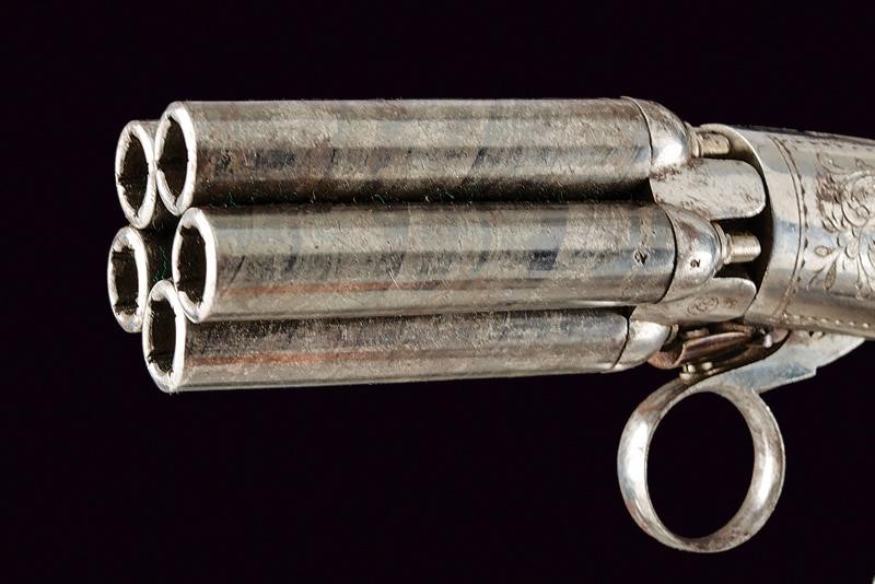 Mariette, Pepperbox a luminello con cinque canne, Belgio, 1855 circa