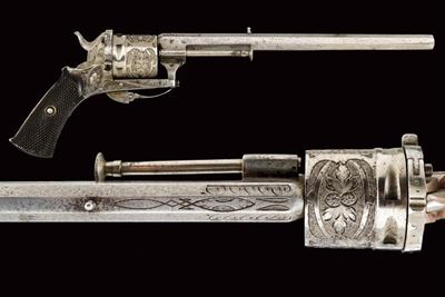Belgio, Revolver a percussione centrale con canna lunga, cal. 5 mm, 1880 circa