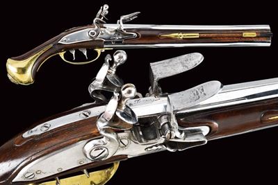 Pistola a pietra focaia a due canne sovrapposte, Olanda, prima metà del XVIII secolo