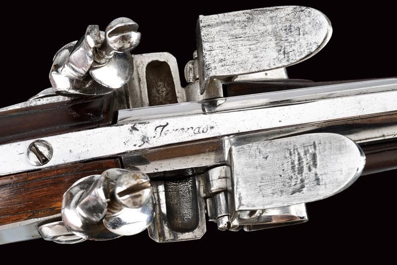Pistola a pietra focaia a due canne sovrapposte, Olanda, prima metà del XVIII secolo