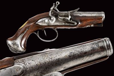 Pistola a pietra focaia, Francia, Seconda metà del XVIII secolo, lunghezza 18 cm